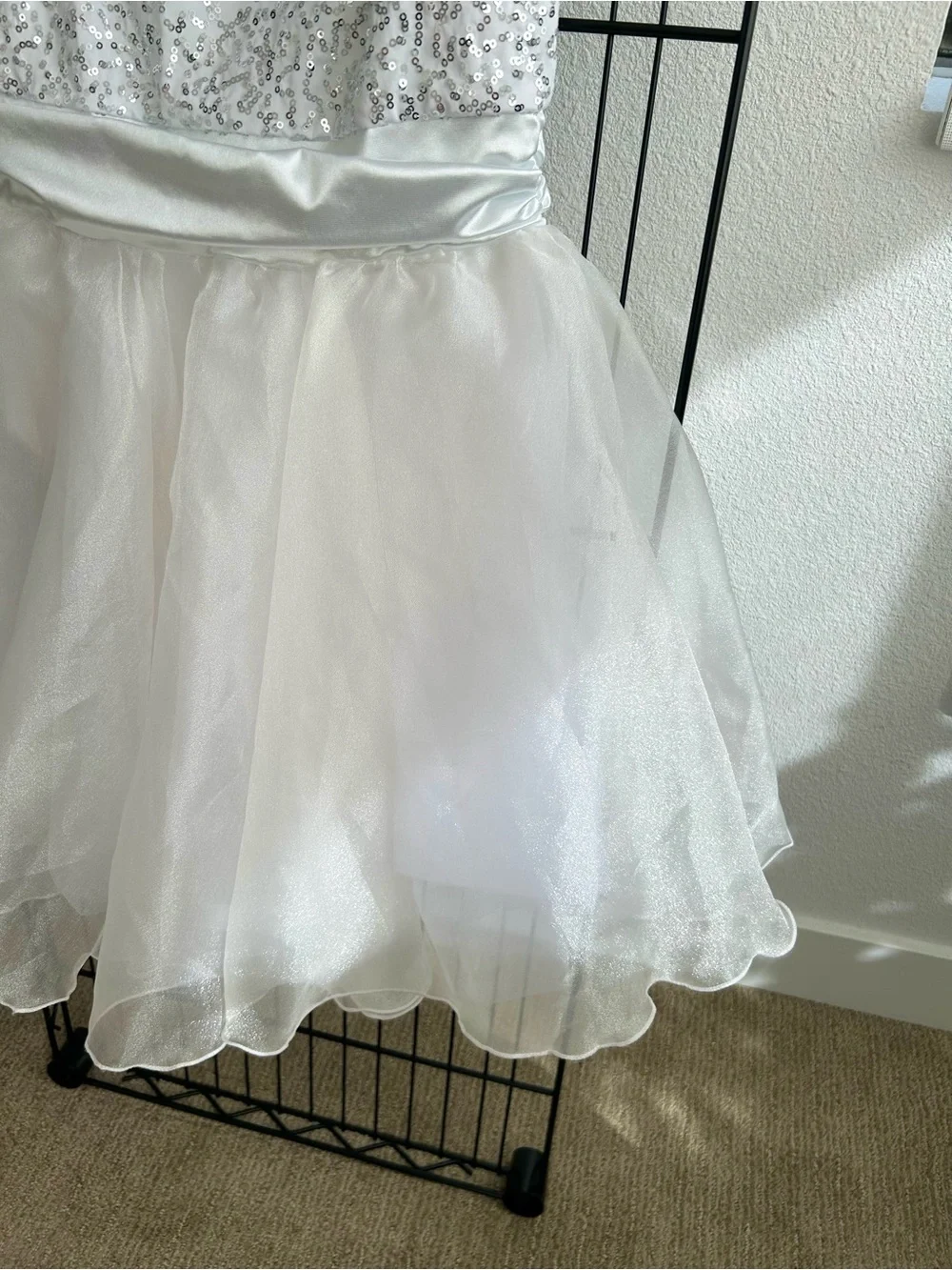 Weissman Showtime I Feel Pretty White Satin Sequins Organza Dancewear Size LC 14